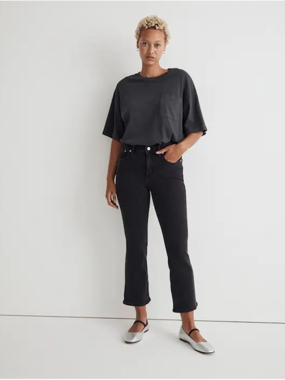Madewell Curvy Kick Out Jeans Black High Rise Crop Flare 16W Modern Minimalist